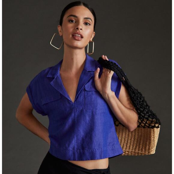 Anthropologie Tops - Anthropologie Blue Cropped Utility Pullover